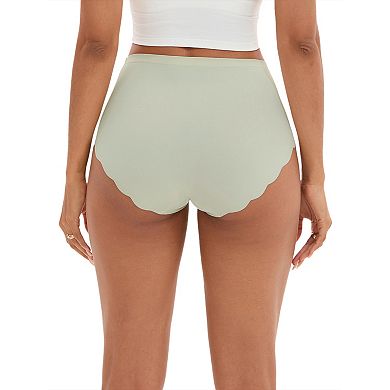 3 Packs Women's High-Waisted Full-Coverage Underwear Wave Trim No Trace Briefs