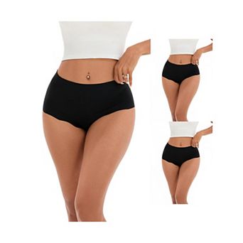 3 Packs Women's High-Waisted Full-Coverage Underwear Wave Trim No Trace Briefs
