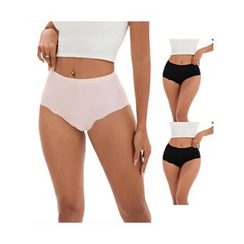 3 Packs Women's High-Waisted Full-Coverage Underwear Wave Trim No Trace Briefs