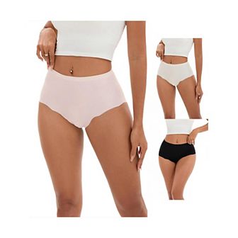 3 Packs Women's High-Waisted Full-Coverage Underwear Wave Trim No Trace Briefs