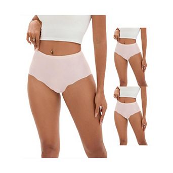 3 Packs Women's High-Waisted Full-Coverage Underwear Wave Trim No Trace Briefs
