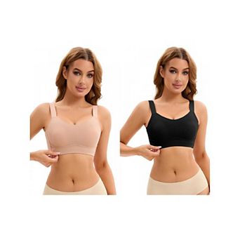 2 Packs Women's Push Up V Neck Full Coverage Bras Wirefree Adjustable Straps Minimizers