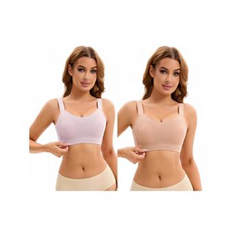 2 Packs Women's Push Up V Neck Full Coverage Bras Wirefree Adjustable Straps Minimizers