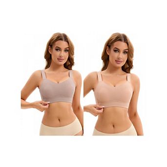 2 Packs Women's Push Up V Neck Full Coverage Bras Wirefree Adjustable Straps Minimizers
