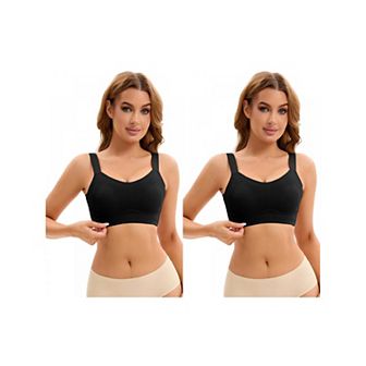 2 Packs Women's Push Up V Neck Full Coverage Bras Wirefree Adjustable Straps Minimizers