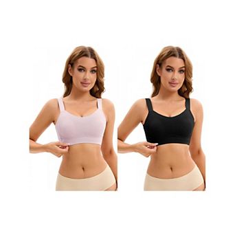 2 Packs Women's Push Up V Neck Full Coverage Bras Wirefree Adjustable Straps Minimizers