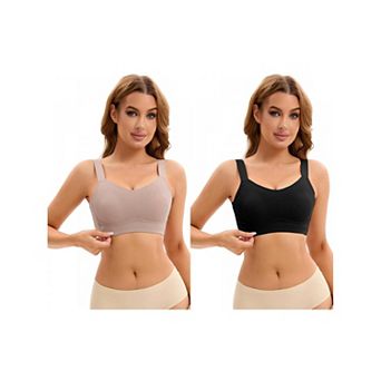 2 Packs Women's Push Up V Neck Full Coverage Bras Wirefree Adjustable Straps Minimizers