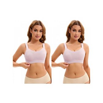 2 Packs Women's Push Up V Neck Full Coverage Bras Wirefree Adjustable Straps Minimizers