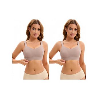 2 Packs Women's Push Up V Neck Full Coverage Bras Wirefree Adjustable Straps Minimizers