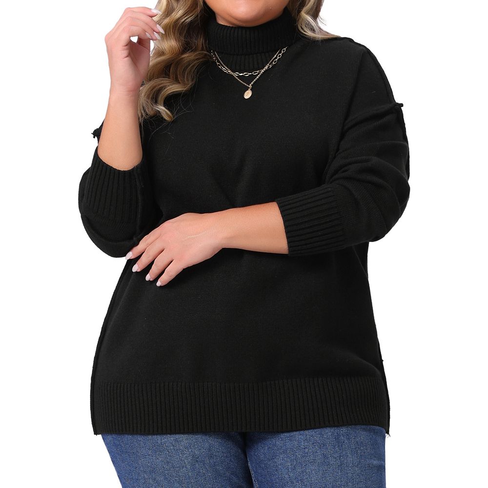 Plus Size Chocolate Turtleneck Print side open Fall Floral Knit Sweater