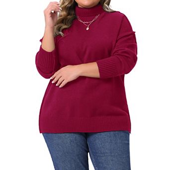 Plus Size Turtleneck Sweater for Women Long Sleeve Knit Top Casual Loose Pullover Knitwear