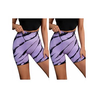 2 Packs Women's Tie Dye Biker Shorts High Waist Workout Running Fitness Shapewear Shorts