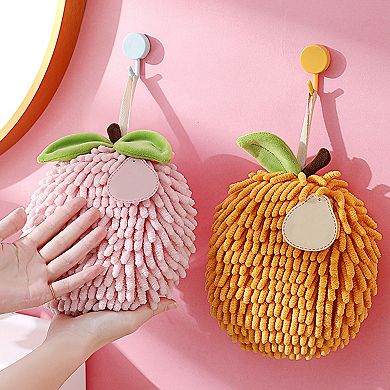 4 Pack Soft Absorbent Fluffy Chenille Ball Hand Towels, Fuzzy Decorative Towel with Wall Hook 6"x6"