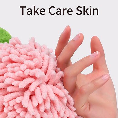 4 Pack Soft Absorbent Fluffy Chenille Ball Hand Towels, Fuzzy Decorative Towel with Wall Hook 6"x6"