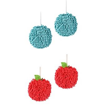 4 Pack Soft Absorbent Fluffy Chenille Ball Hand Towels, Fuzzy Decorative Towel with Wall Hook 6"x6"