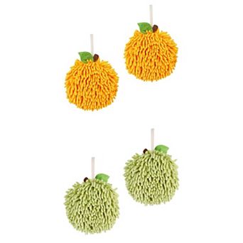 4 Pack Soft Absorbent Fluffy Chenille Ball Hand Towels, Fuzzy Decorative Towel with Wall Hook 6"x6"