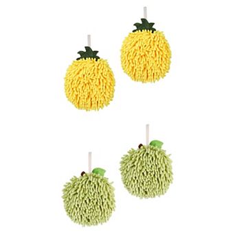 4 Pack Soft Absorbent Fluffy Chenille Ball Hand Towels, Fuzzy Decorative Towel with Wall Hook 6"x6"