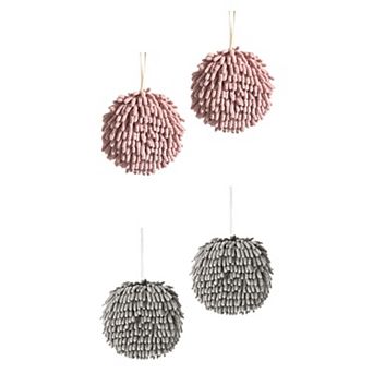4 Pack Soft Absorbent Fluffy Chenille Ball Hand Towels, Fuzzy Decorative Towel with Wall Hook 6"x6"