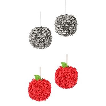 4 Pack Soft Absorbent Fluffy Chenille Ball Hand Towels, Fuzzy Decorative Towel with Wall Hook 6"x6"