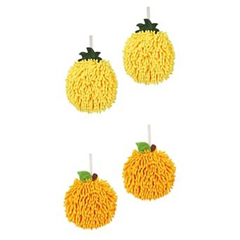 4 Pack Soft Absorbent Fluffy Chenille Ball Hand Towels, Fuzzy Decorative Towel with Wall Hook 6"x6"