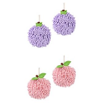 4 Pack Soft Absorbent Fluffy Chenille Ball Hand Towels, Fuzzy Decorative Towel with Wall Hook 6"x6"