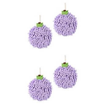 4 Pack Soft Absorbent Fluffy Chenille Ball Hand Towels, Fuzzy Decorative Towel with Wall Hook 6"x6"