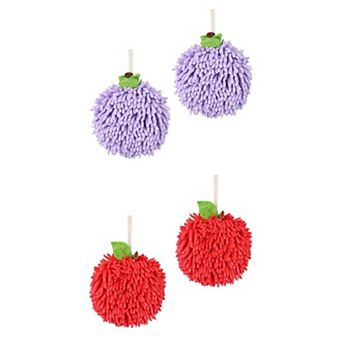 4 Pack Soft Absorbent Fluffy Chenille Ball Hand Towels, Fuzzy Decorative Towel with Wall Hook 6"x6"