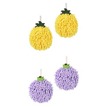 4 Pack Soft Absorbent Fluffy Chenille Ball Hand Towels, Fuzzy Decorative Towel with Wall Hook 6"x6"