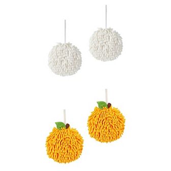 4 Pack Soft Absorbent Fluffy Chenille Ball Hand Towels, Fuzzy Decorative Towel with Wall Hook 6"x6"