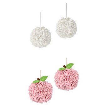 4 Pack Soft Absorbent Fluffy Chenille Ball Hand Towels, Fuzzy Decorative Towel with Wall Hook 6"x6"
