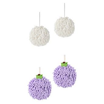 4 Pack Soft Absorbent Fluffy Chenille Ball Hand Towels, Fuzzy Decorative Towel with Wall Hook 6"x6"