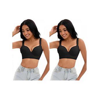 2 Packs Women's Push Up Wirefree Bras U Back Adjustable Straps Comfort Underwear