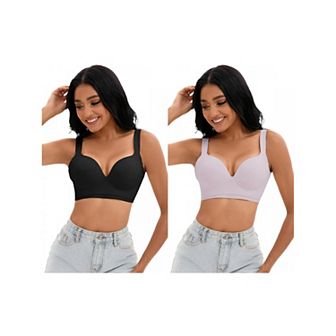 2 Packs Women's Push Up Wirefree Bras U Back Adjustable Straps Comfort Underwear