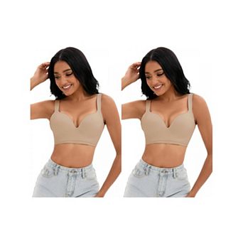 2 Packs Women's Push Up Wirefree Bras U Back Adjustable Straps Comfort Underwear