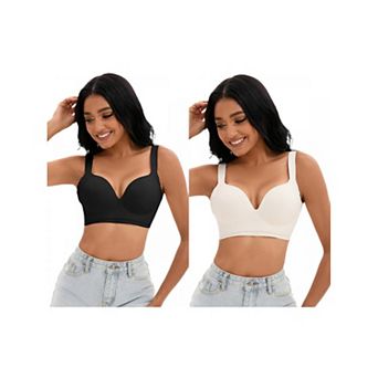 2 Packs Women's Push Up Wirefree Bras U Back Adjustable Straps Comfort Underwear