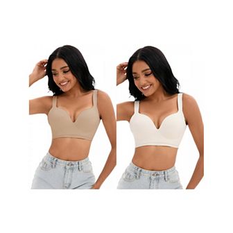 2 Packs Women's Push Up Wirefree Bras U Back Adjustable Straps Comfort Underwear