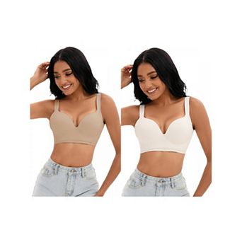 2 Packs Women's Push Up Wirefree Bras U Back Adjustable Straps Comfort Underwear