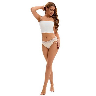 2 Packs Women's Hi-Cut Lace Trim Mid-Waisted Briefs Full Coverage Hipsters Underwear