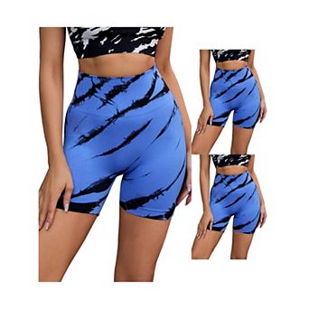 3 Packs Women's Tie Dye Biker Shorts High Waist Workout Running Fitness Shapewear Shorts