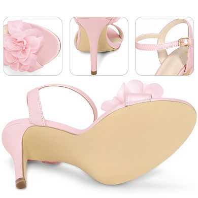 Flower Heel Open Toe Ankle Strap Stiletto Heel Sandals for Women