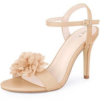 Flower Heel Open Toe Ankle Strap Stiletto Heel Sandals for Women