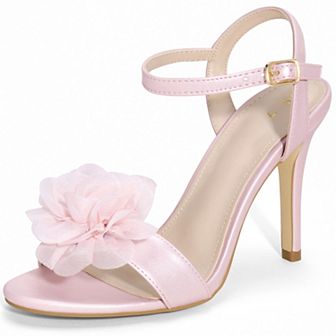 Flower Heel Open Toe Ankle Strap Stiletto Heel Sandals for Women