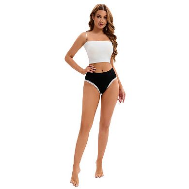 2 Packs Women's Lace Trim Mid-Waisted Briefs Hip Lifter No Trace Underwear