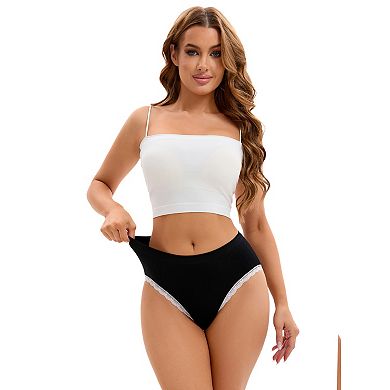 2 Packs Women's Lace Trim Mid-Waisted Briefs Hip Lifter No Trace Underwear
