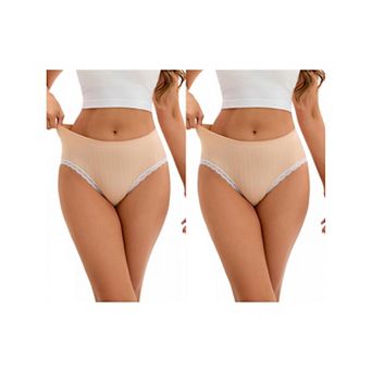 2 Packs Women's Lace Trim Mid-Waisted Briefs Hip Lifter No Trace Underwear