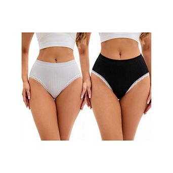 2 Packs Women's Lace Trim Mid-Waisted Briefs Hip Lifter No Trace Underwear