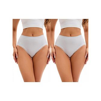 2 Packs Women's Lace Trim Mid-Waisted Briefs Hip Lifter No Trace Underwear