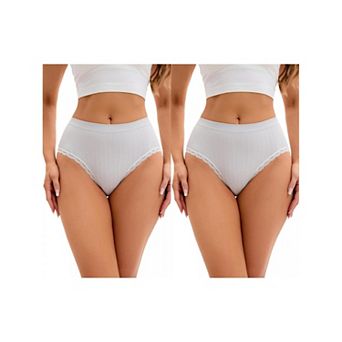 2 Packs Women's Lace Trim Mid-Waisted Briefs Hip Lifter No Trace Underwear