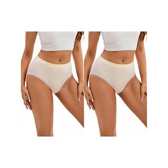 2 Packs Women's Lace Trim Mid-Waisted Briefs Hip Lifter No Trace Underwear