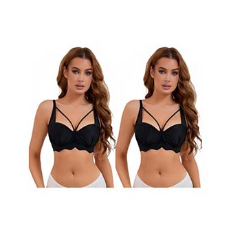 2 Packs Women's Soft Underwire Bra Front Cross Lightly Adjustable Straps Training Minimizers